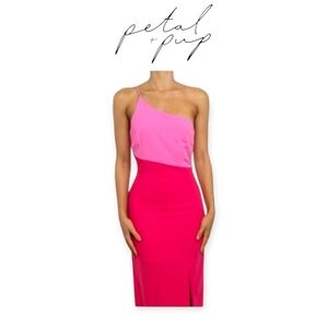 Petal & Pup Xiomar One Shoulder Midi Dress Pink Red Size 0 Wedding Shower Event